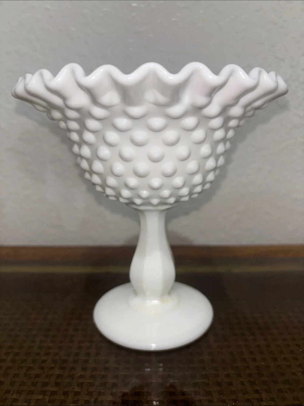 White Hobnail Pedestal Compote - Decorative Footed Bowl